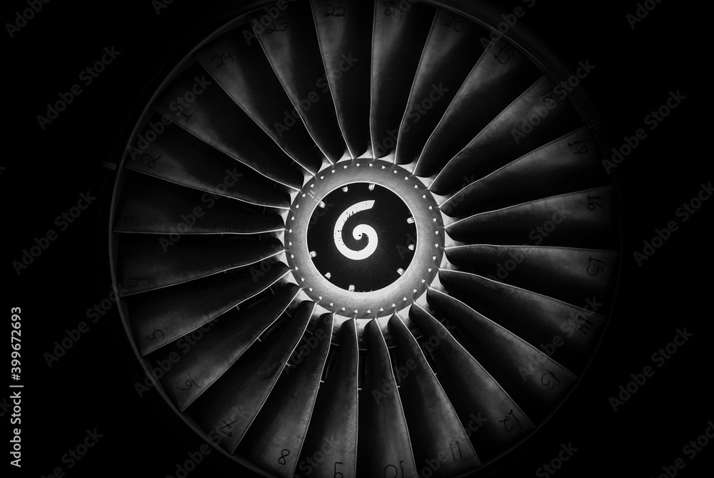 Jet engine fan blade Leap isolated in black background. Stock Photo ...