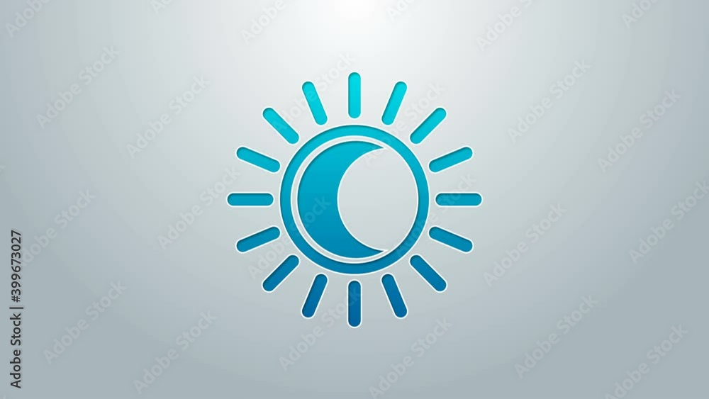 Blue line Eclipse of the sun icon isolated on grey background. Total sonar eclipse. 4K Video motion graphic animation Blue line Eclipse of the sun icon isolated on grey background. Total sonar eclipse. 4K Video motion graphic animation