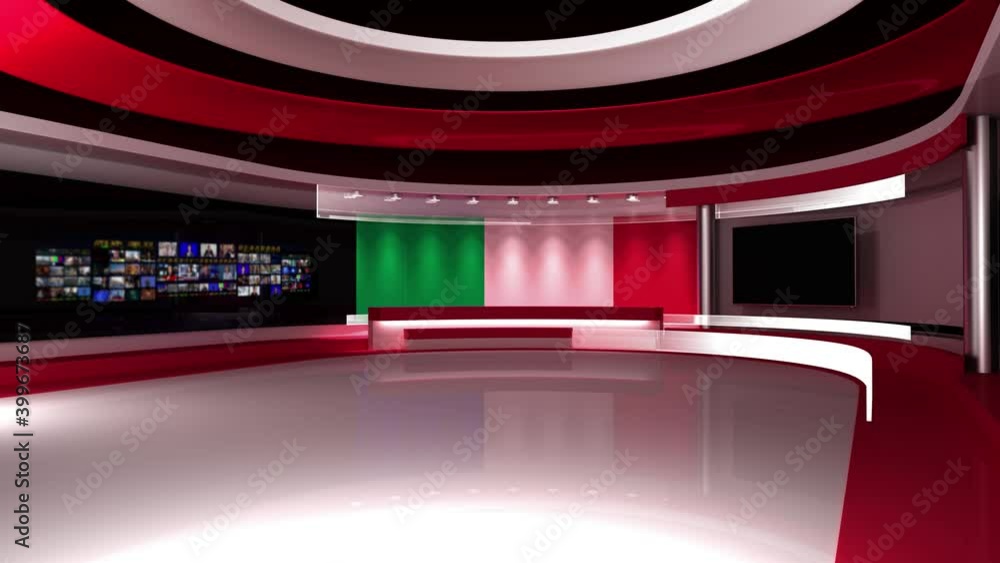 TV studio. Italy. News studio. Background for any green screen or chroma key video production. 3d render. 3d TV studio. Italy. News studio. Background for any green screen or chroma key video production. 3d render. 3d
