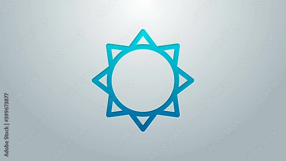 Blue line Sun icon isolated on grey background. 4K Video motion graphic animation Blue line Sun icon isolated on grey background. 4K Video motion graphic animation