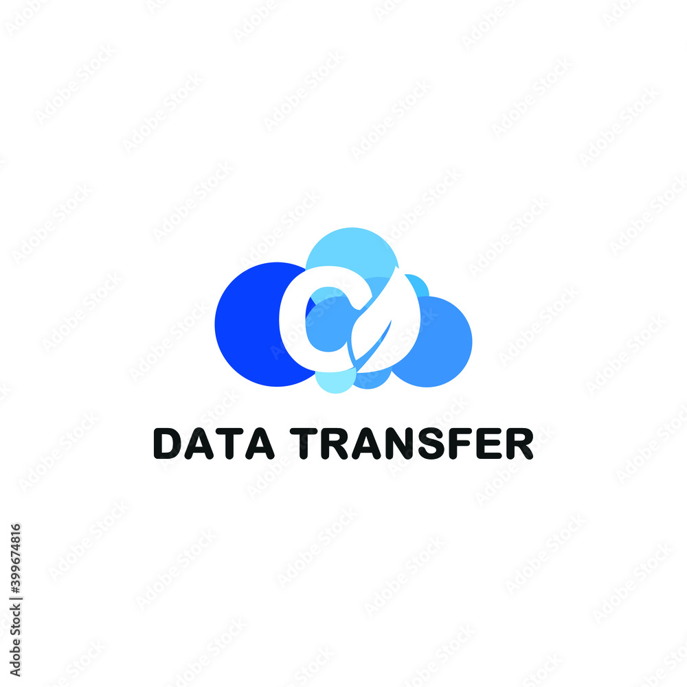 Initial letter C with leaf cloud icon for smart technology database storage logo concept