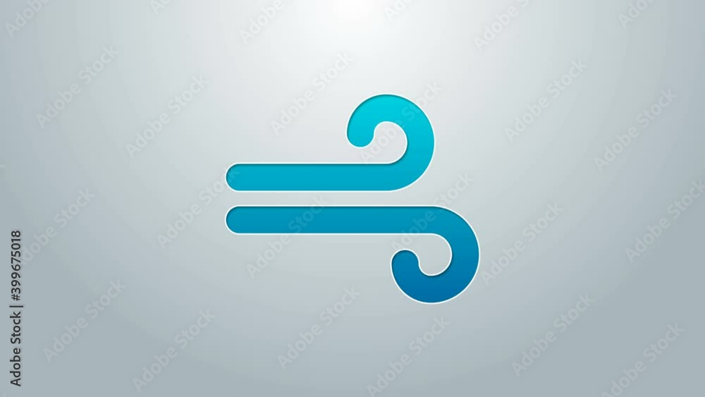 Blue line Wind icon isolated on grey background. Windy weather. 4K Video motion graphic animation Blue line Wind icon isolated on grey background. Windy weather. 4K Video motion graphic animation