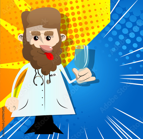 Funny cartoon doctor dr h glassw. Vector illustration. Healthy lifestyle concept with a medical worker.