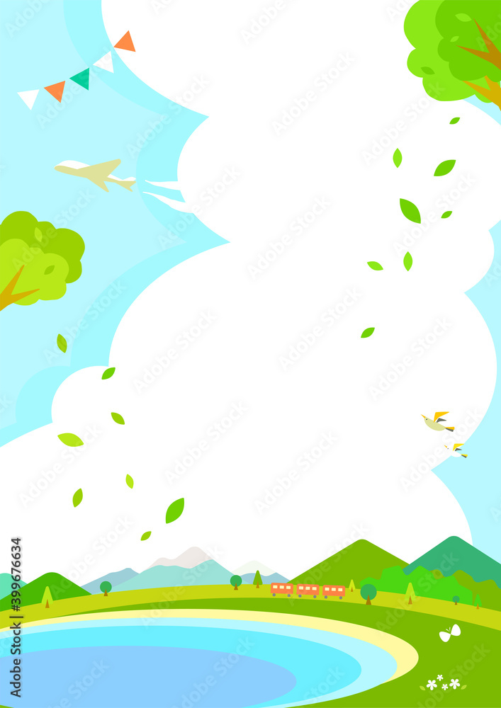 春のお出かけ背景イラスト 新緑の海岸線 Stock Vector Adobe Stock