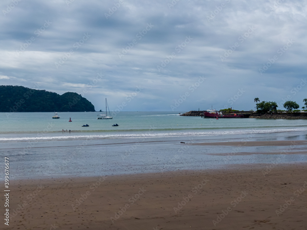 Beautiful aerial view of Hermosa Beach and Los Sueños Marina in the Beach of Costa Rica