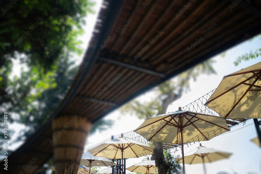 Bamboo roof in rice field resort