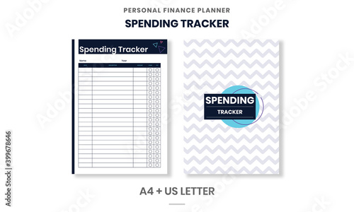 Minimalist Personal Finance planner Spending Tracker pages template vector paper A4 and US Letter Ai, EPS 10 File