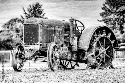 Vintage Black and White Tractor