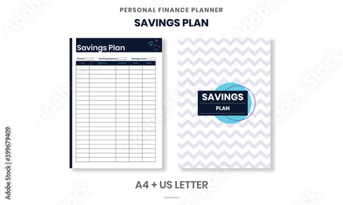 Minimalist Personal Finance planner Savings Tracker pages template vector paper A4 and US Letter Ai, EPS 10 File