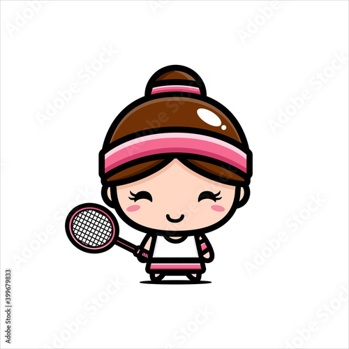 vector design of cute girl character as badminton player