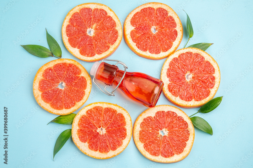 top view fresh grapefruits fruit slices on blue background juice fruit color citrus fresh top view fresh grapefruits fruit slices on blue background juice fruit color citrus fresh