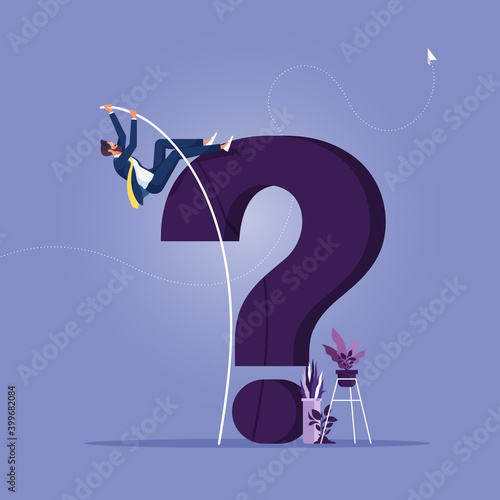 Business solve problems-challenge difficulties concept, Businessman pole vault overcome obstacles to solve problems
