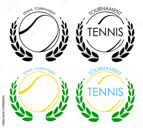 symbols sport ball for tennis on white background with winner laurel wreath. Tennis competition. Isolated vector
