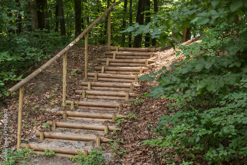 Stairway In A Forest Path - Stairs With Wooden Steps