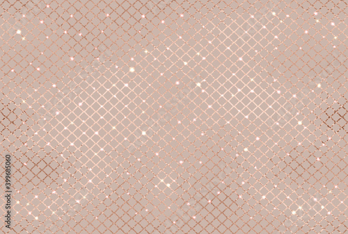 Gold glitter fishnet seamless pattern with sparkle.