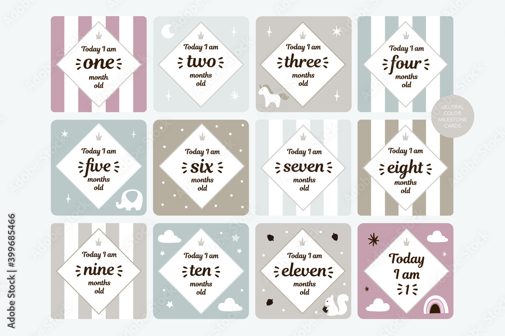 Obraz premium Neutral milestone card baby shower decor rainbow unicorn white background logo design background fashion wedding invitation christmas card retro christmas winter poster font wedding abstract logo