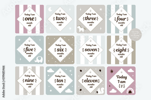 Neutral milestone card baby shower decor rainbow unicorn white background logo design background fashion wedding invitation christmas card retro christmas winter poster font wedding abstract logo