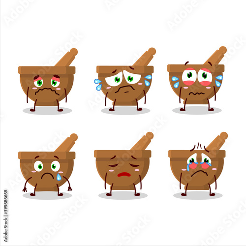 Mortar and pestle cartoon character with sad expression