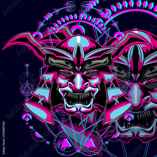 samurai vector mecha cyberpunk glitch
