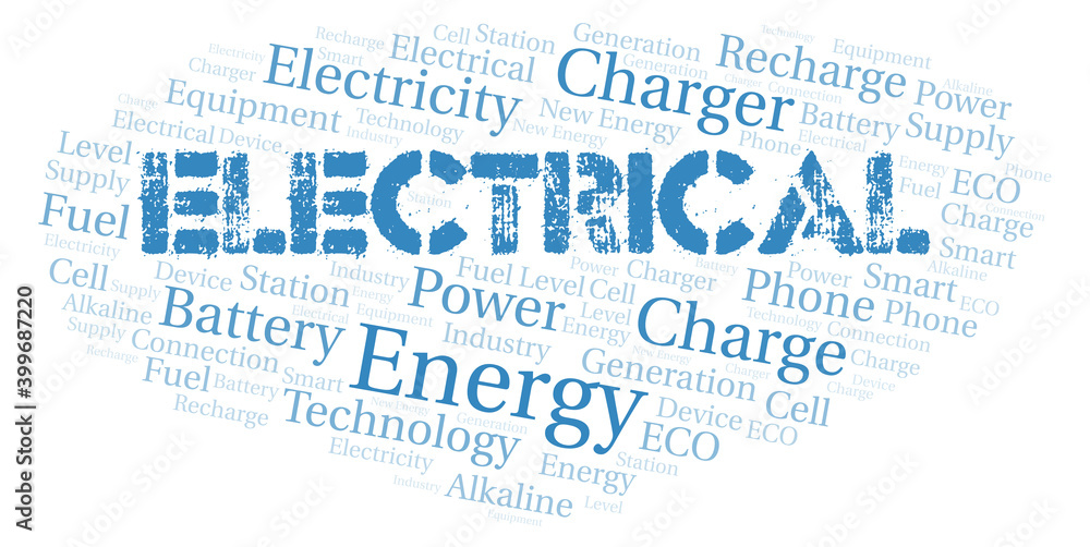 Fototapeta premium Electrical typography word cloud create with the text only.