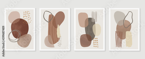 Abstract wall arts vector collection.  Earth tones organic shape Art brush design for wall framed prints, canvas prints, poster, home decor, cover, wallpaper. Vector illustration