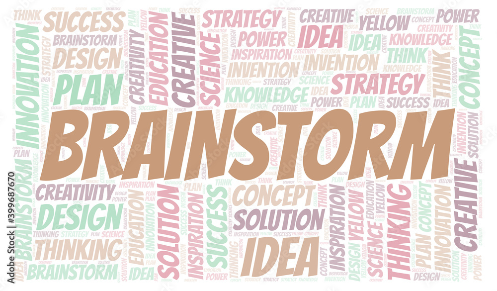 Brainstorm typography word cloud create with the text only. Brainstorm typography word cloud create with the text only.