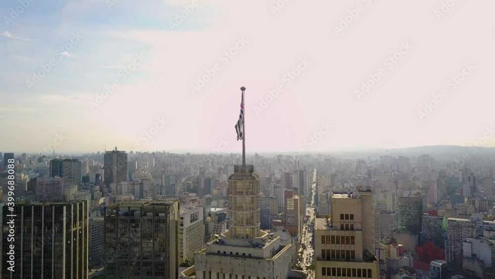 flight near flag and over buildings in the city centre of Sao Paulo, flight near flag and over buildings in the city centre of Sao Paulo,