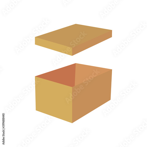 Open gift box. Beige box in flat style. Flat beige box for packaging design. Graphic element vector. Stock image. EPS10.