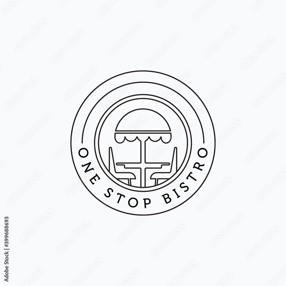 Vector illustration of line art outdoor dining table and chair fit for bistro logo design Vector illustration of line art outdoor dining table and chair fit for bistro logo design