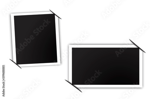 Modern 3d design template with two photos. Photo frame with tucked corners. Christmas background. Stock image. EPS10.