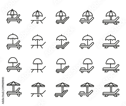 Simple set of sunbed icons in trendy line style.