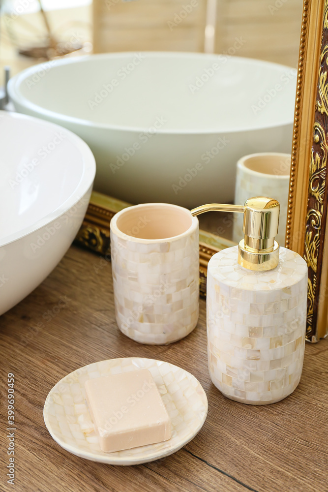 Body care cosmetics near sink in bathroom Body care cosmetics near sink in bathroom