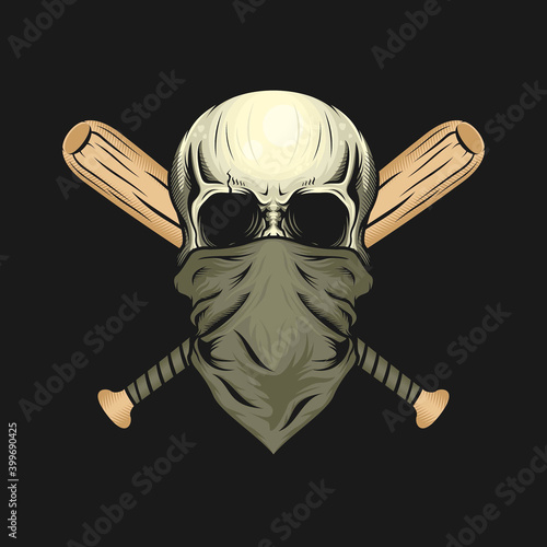 Illustration of skull head with mask and wood bats vector design