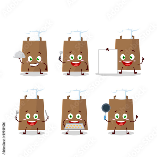 Cartoon character of papper bag with various chef emoticons