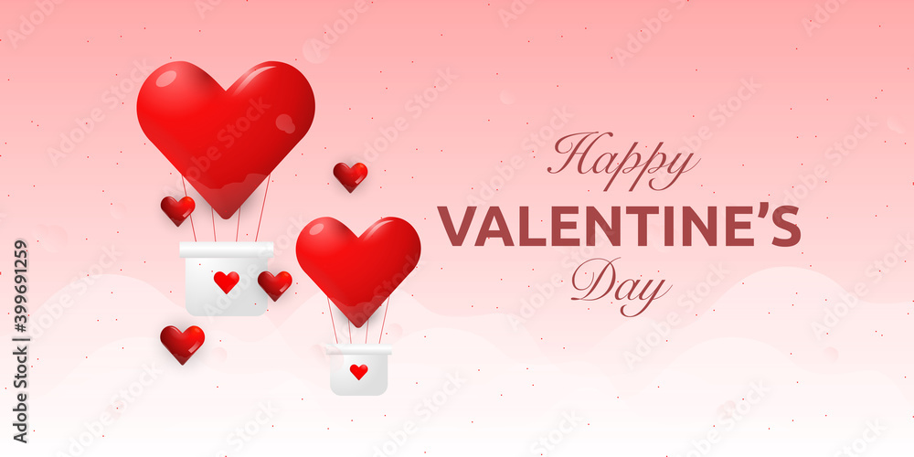 happy valentine's day greeting card with red heart balloon 