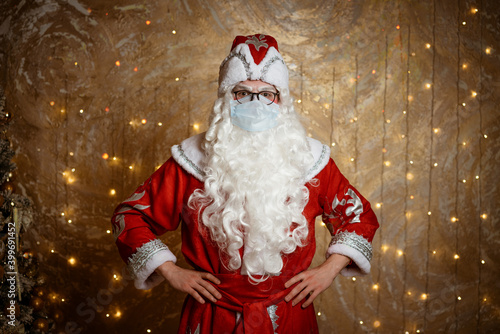 Santa Claus posing in mask, hand gestures