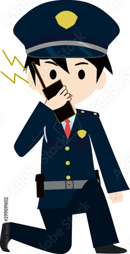無線を操作する警備員のイラスト