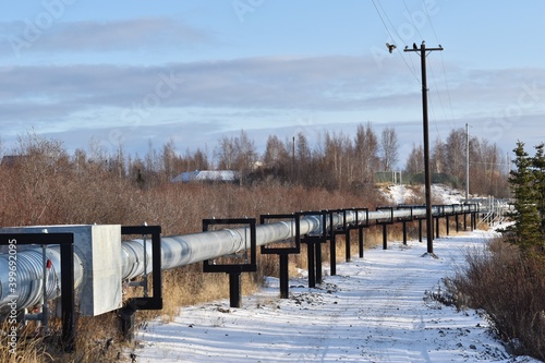 Utilidors, above ground utility pipes in a northern Canadian town. photo