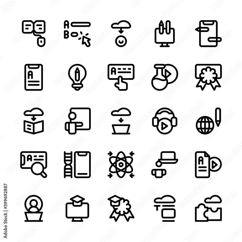 Set of Online Education, Online Learning, Webinar outline style icon and illustration - vector Set of Online Education, Online Learning, Webinar outline style icon and illustration - vector