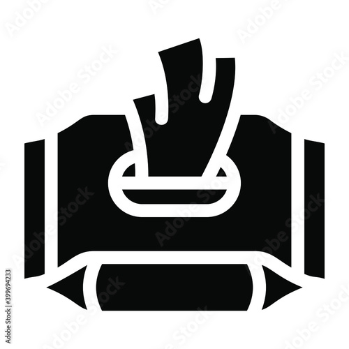 
For drying hands after washing, solid icon of tissue 

