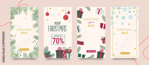 set of christmas sale instagram stories