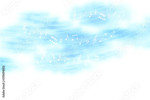 Obraz w ramie 音符とブルーの水彩背景 