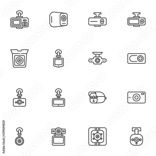 DVR camera line icons set, outline vector symbol collection, linear style pictogram pack. Signs, logo illustration. Set includes icons as dvr system, car security camera