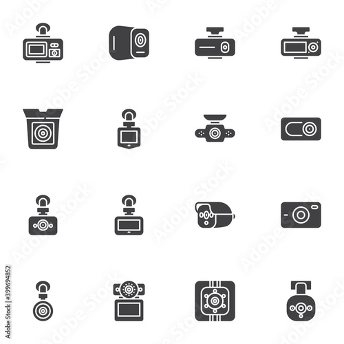 DVR camera vector icons set, modern solid symbol collection, filled style pictogram pack. Signs, logo illustration. Set includes icons as dvr system, car security camera