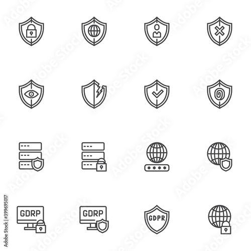 GDPR line icons set, outline vector symbol collection, linear style pictogram pack. Signs, logo illustration. Set includes icons as General Data Protection Regulation, data privacy, security shield