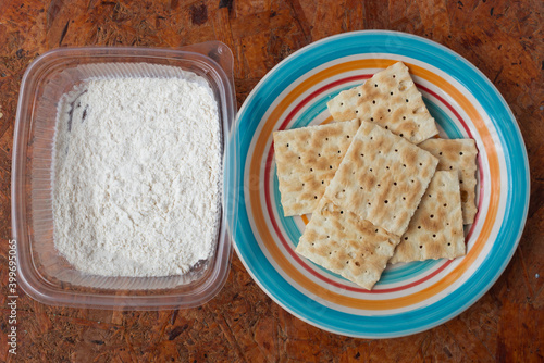 Some flour and some soda crackers.