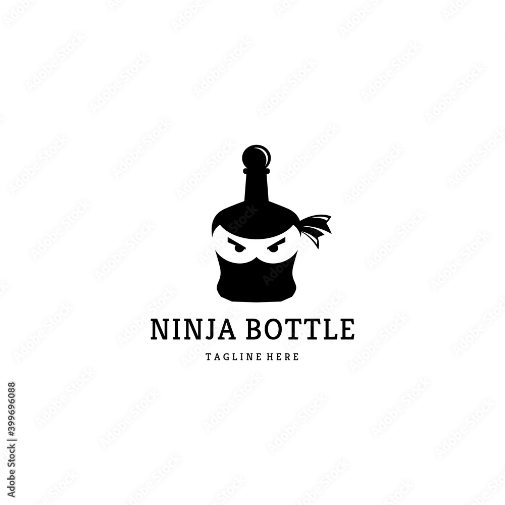 Modern Ninja Bottles Drink for Cafe or Bar Logo Design