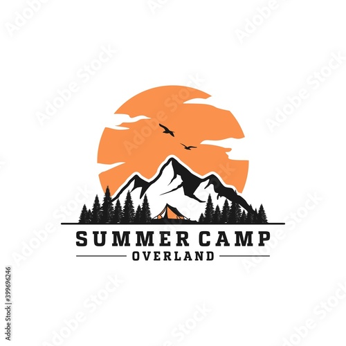 Camp and explore overland mountain logo design vector