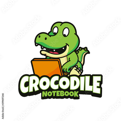 Crocodile Notebook Logo Design Isolated Background