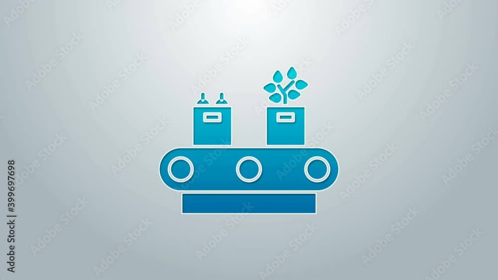 Blue line Conveyor belt with cardboard box icon isolated on grey background. 4K Video motion graphic animation Blue line Conveyor belt with cardboard box icon isolated on grey background. 4K Video motion graphic animation